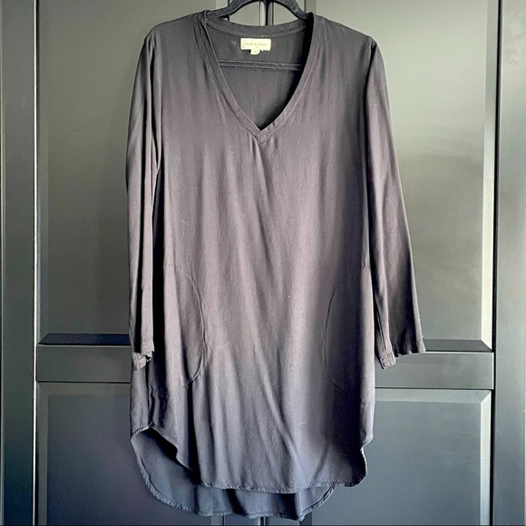EUC Anthropologie - Cloth & Stone (S) Black V Neck Tunic Dress w/ Pockets - Picture 1 of 5